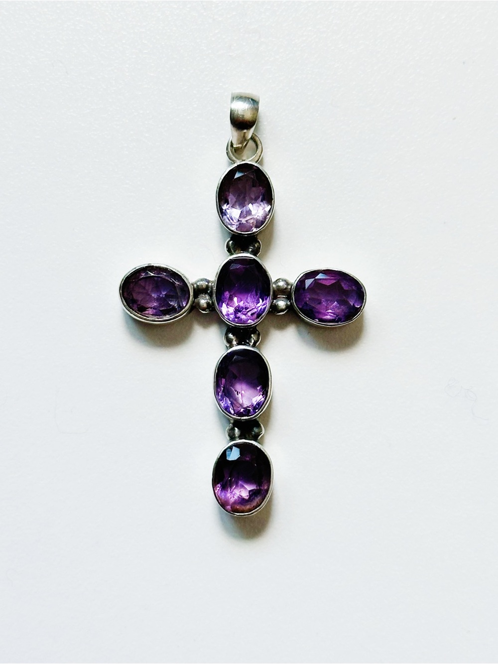 Pure Purple Crystal Cross Pendant Necklace - 925 Silver Setting